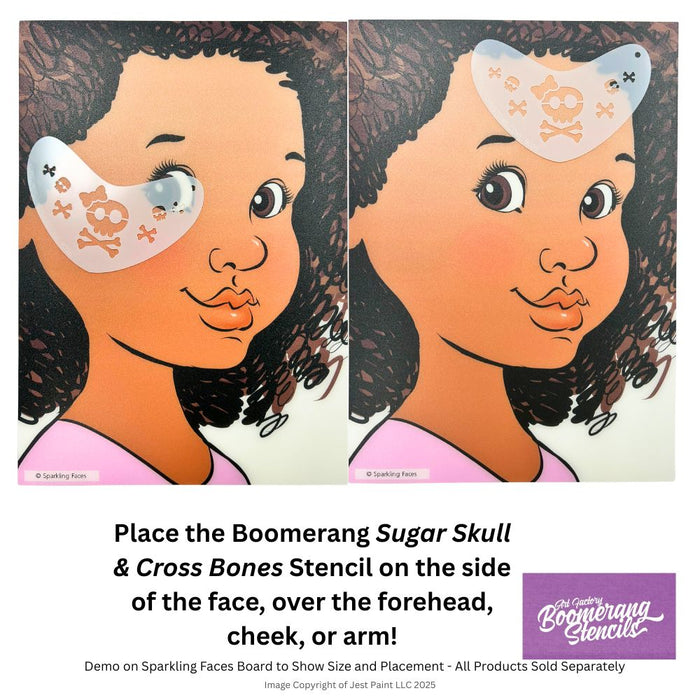 Art Factory | Boomerang Face Painting Stencil - Sugar Skull and Cross Bones (B035)