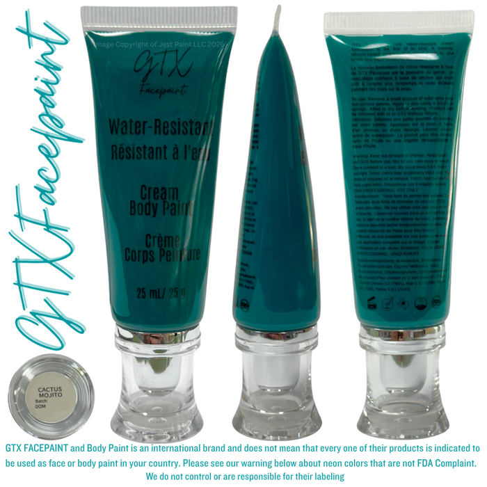 GTX Face Paint | Silicone Based Water Resistant Cream -  Cactus Mojito (Deep Turquoise)  -  25ml Easy Squeezy Tube