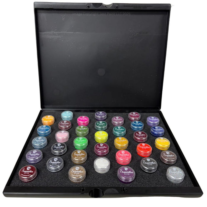 Superstar | ULTIMATE Fine Cosmetic Glitter Set - Case and Insert with 35 Glitter Jars (5ml each)