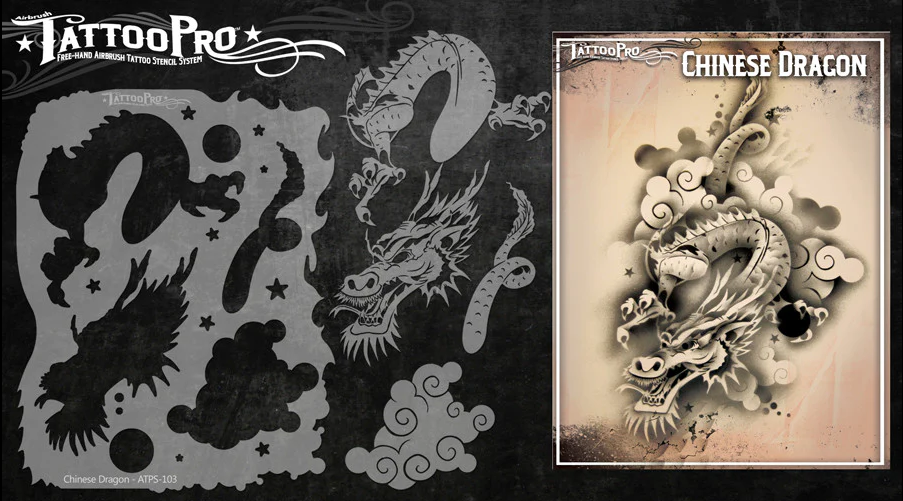 Tattoo Pro 103 - Body Painting Stencil - Chinese Dragon