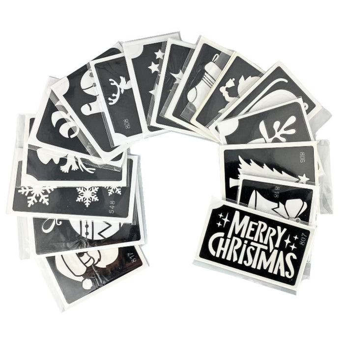 ART FACTORY | Set of 80 Glitter Tattoo Stencils with Display - (CRCHEER)  CHRISTMAS CHEER Collection