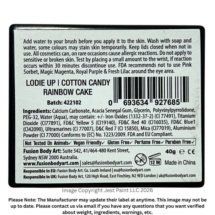 Fusion Body Art Face Paint - Rainbow Cake | Lodie Up - Cotton Candy Rainbow Cake 40gr