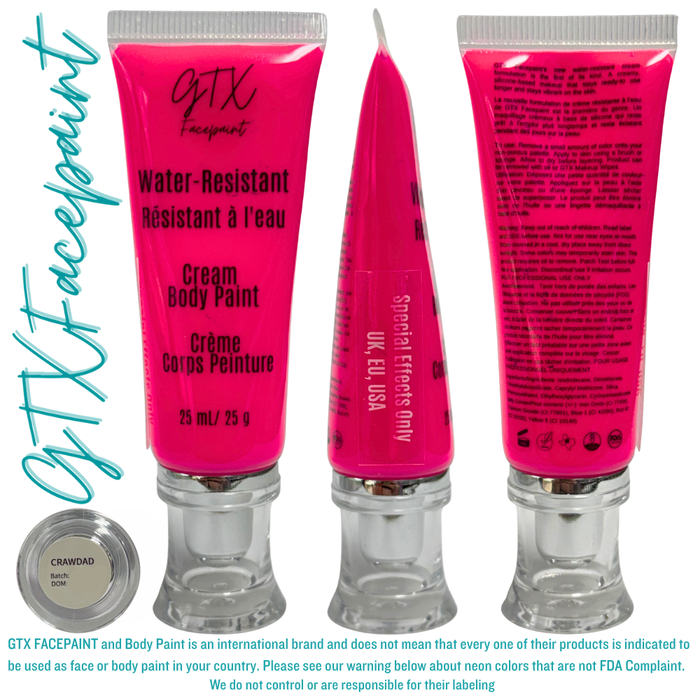 GTX Paint | Silicone Based Water Resistant Cream - Neon Crawdad Pink - 25ml Easy Squeezy Tube (SFX - Non Cosmetic)