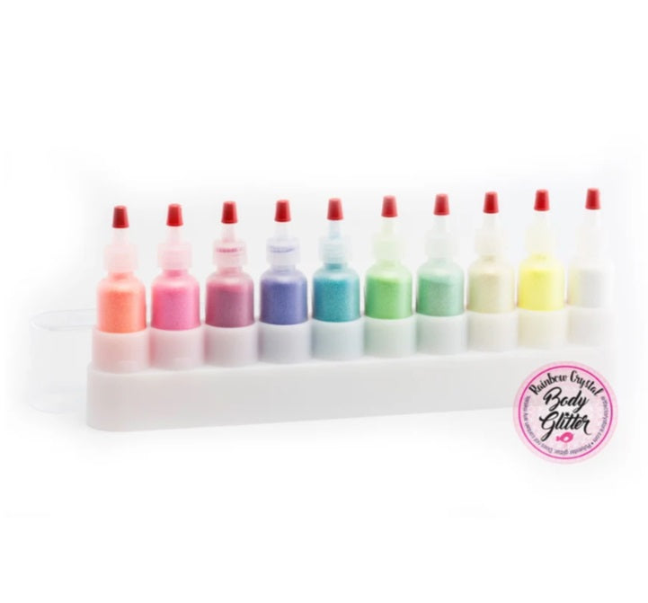 Art Factory | Glitter Set - 10 Poofer Bottles and Case - Rainbow Crystal Face Painting SHEER Glitter - #14