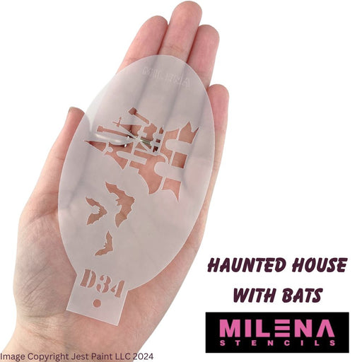 MILENA STENCILS | Face Painting Stencil - (Haunted House with Bats)  D34