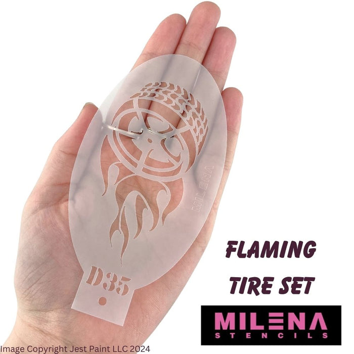 MILENA STENCILS | Face Painting Stencil -  (Flaming Tire Set)  D35