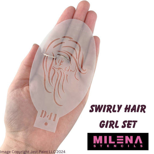 MILENA STENCILS | Face Painting Stencil -  (Swirly Hair Girl Set)  D41