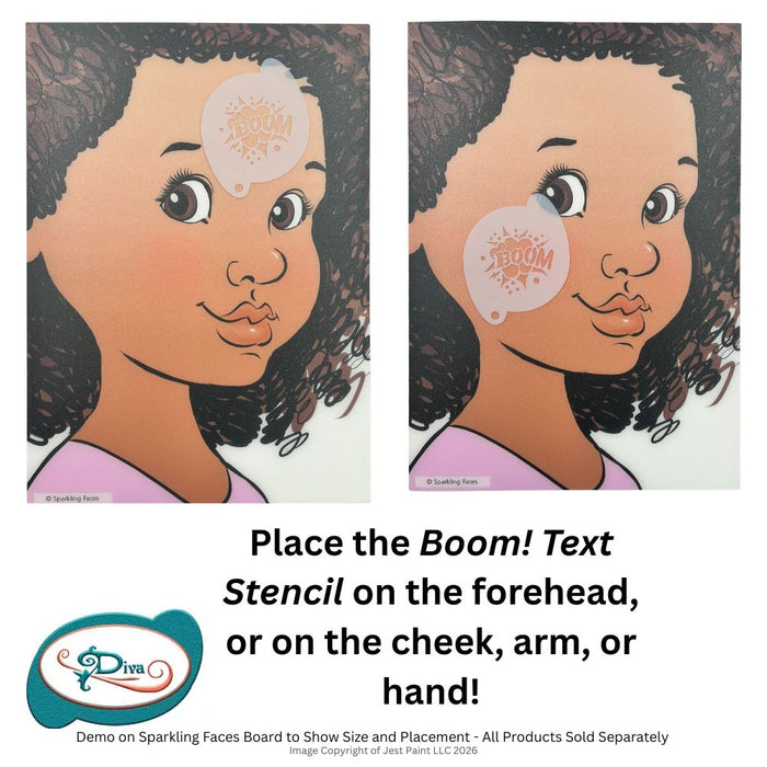 Diva Stencils | Face Painting Stencil | Boom! Text (1254)