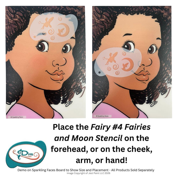 Diva Stencils | Face Painting Stencil | FAIRY #4 Fairies and Moon  (101)