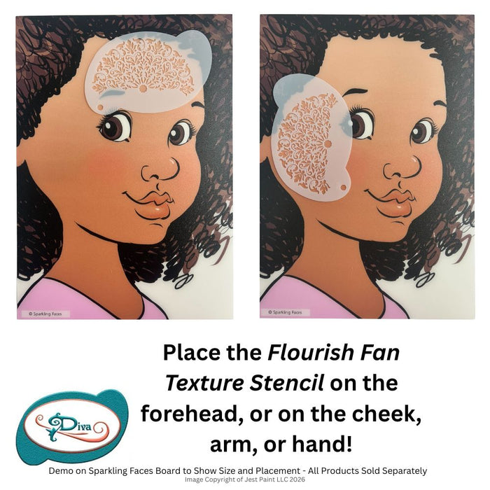 Diva Stencils | Face Painting Stencil | Flourish Fan Texture (763)