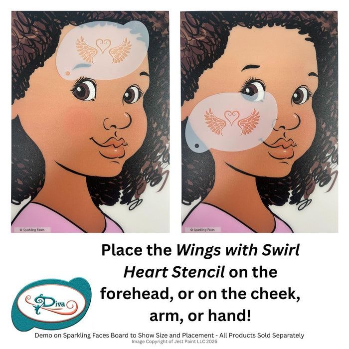 Diva Stencils | Face Painting Stencil | Wings with Swirl Heart (322)
