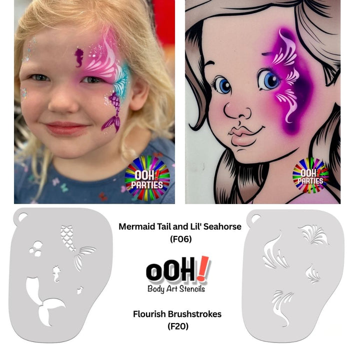 Ooh! Face Painting Stencil | Mermaid Tail and Lil' Seahorse (F06)