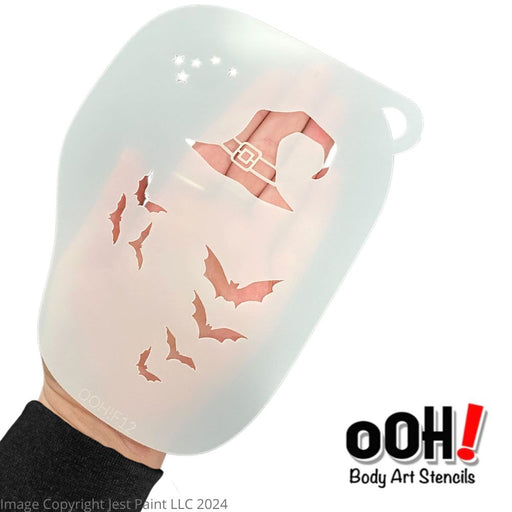 Ooh! Face Painting Stencil | Witch Hat Face Stencil - with Bats and Stars (F12)