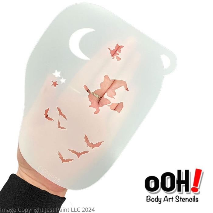 Ooh! Face Painting Stencil | Halloween Witch Face Stencil - with Moon Bats and Stars (F19)