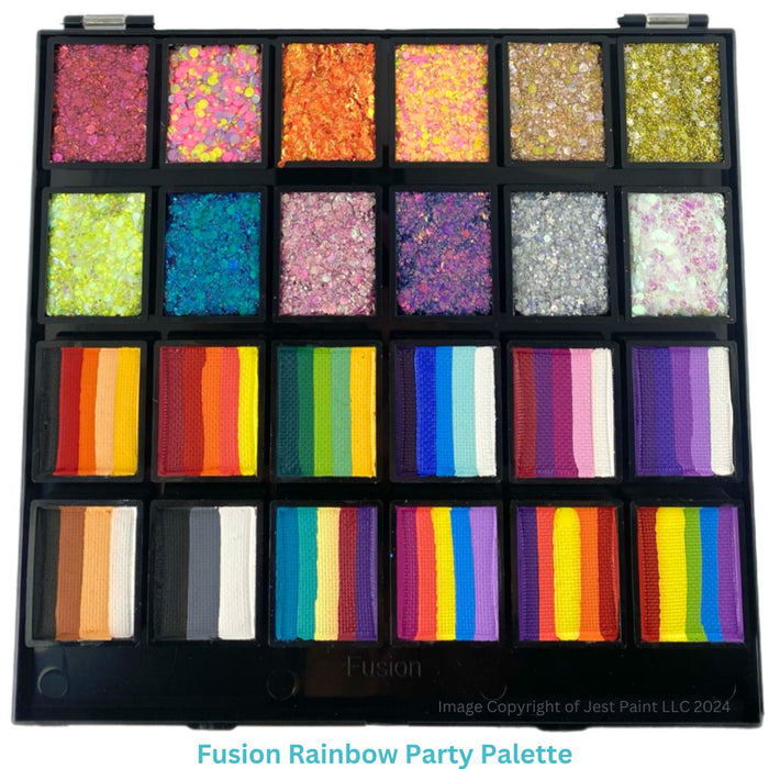 Fusion Body Art | Face Painting and Glitter Palette - 12 Split Cakes & 12 Glitter Creams -  Rainbow Party
