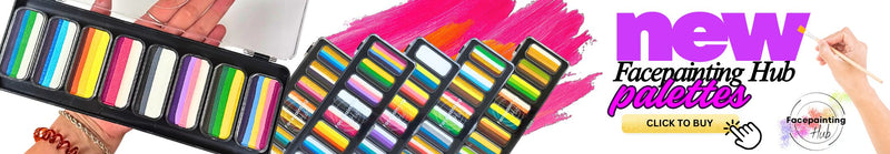 Set of face painting palettes with a promotional banner for 'New Facepainting Hub palette'.