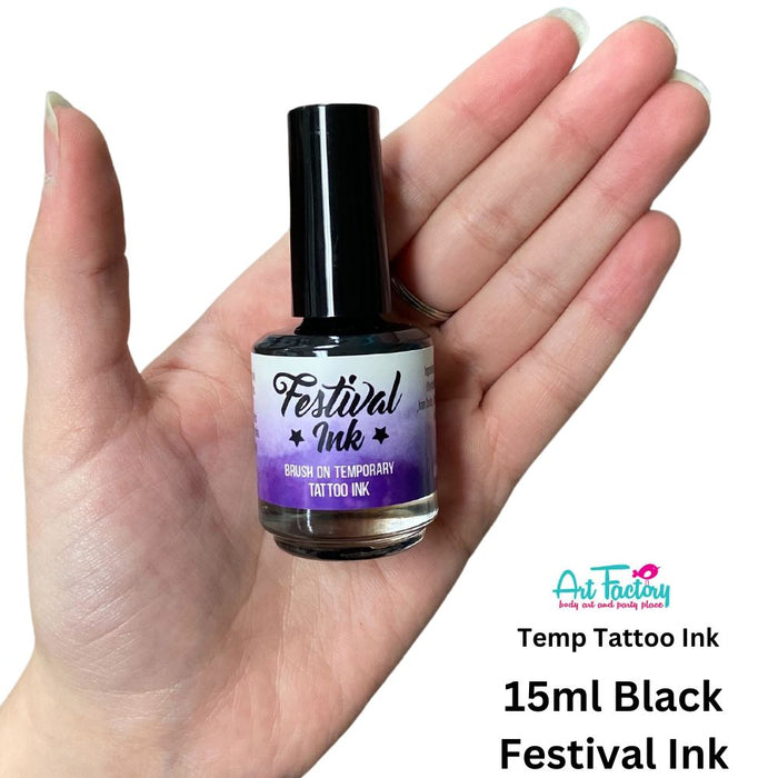 Art Factory | Alcohol Based Temporary Tattoo Ink - FESTIVAL INK - BLACK 15ml Bottle