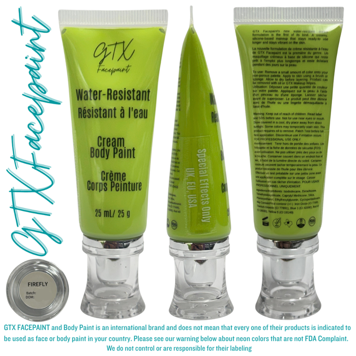 GTX Paint | Silicone Based Water Resistant Cream - Neon Firefly Green  25ml Easy Squeezy Tube (SFX - Non Cosmetic)