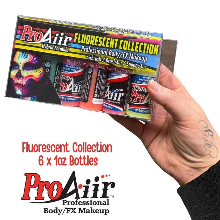 ProAiir Alcohol-Based Hybrid Airbrush Paint Set | 6 FLUORESCENT [flo] - 1oz Bottles  #15 (SFX - Non Cosmetic)