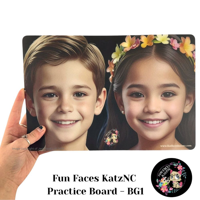 Fun Faces KatzNC | Face Painting Practice Board - Boy and Girl Front Facing  (BG1)
