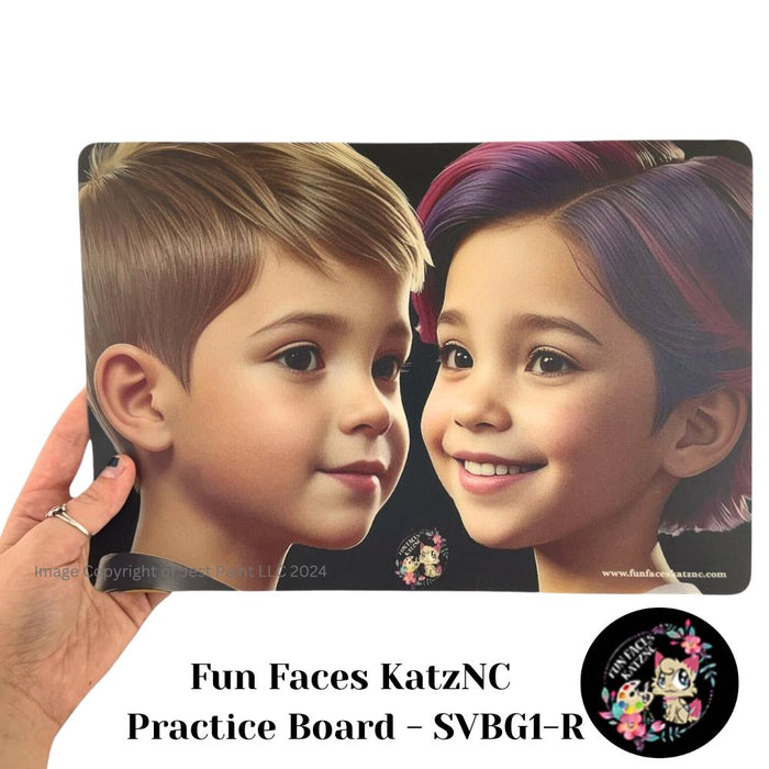 Fun Faces KatzNC | Face Painting Practice Board - Girl and Boy 3/4 Facing (Boy on the Left) (SVBG1-R)