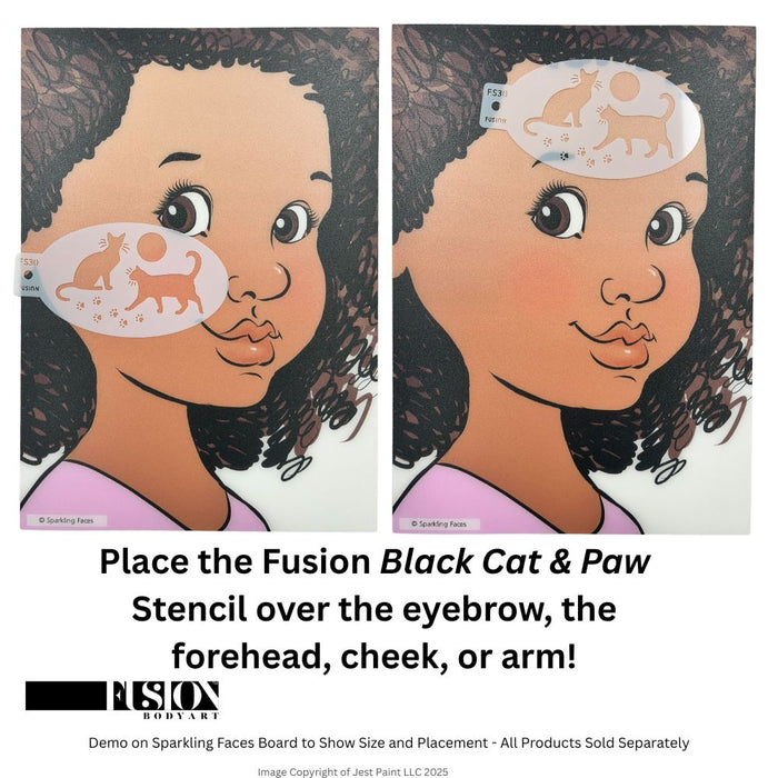 Fusion Body Art | Face Painting Stencil - Black Cat & Paw FS30
