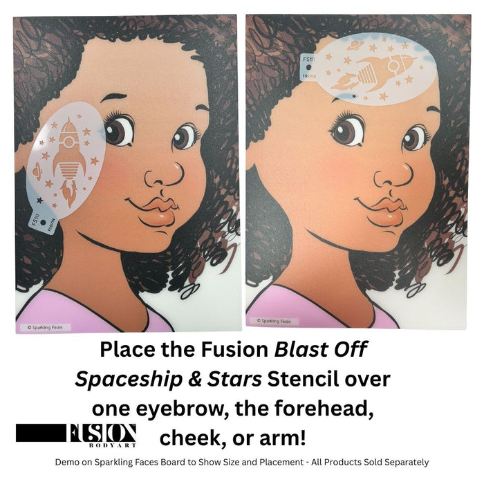 Fusion Body Art | Face Painting Stencil - Blast Off Spaceship & Stars FS10