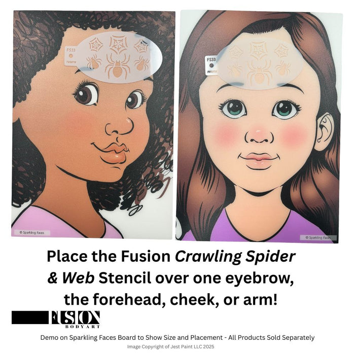 Fusion Body Art | Face Painting Stencil - Crawling Spider & Web FS33