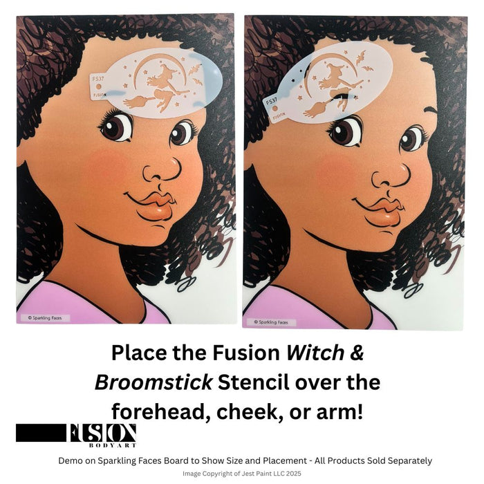 Fusion Body Art | Face Painting Stencil - Witch & Broomstick FS37