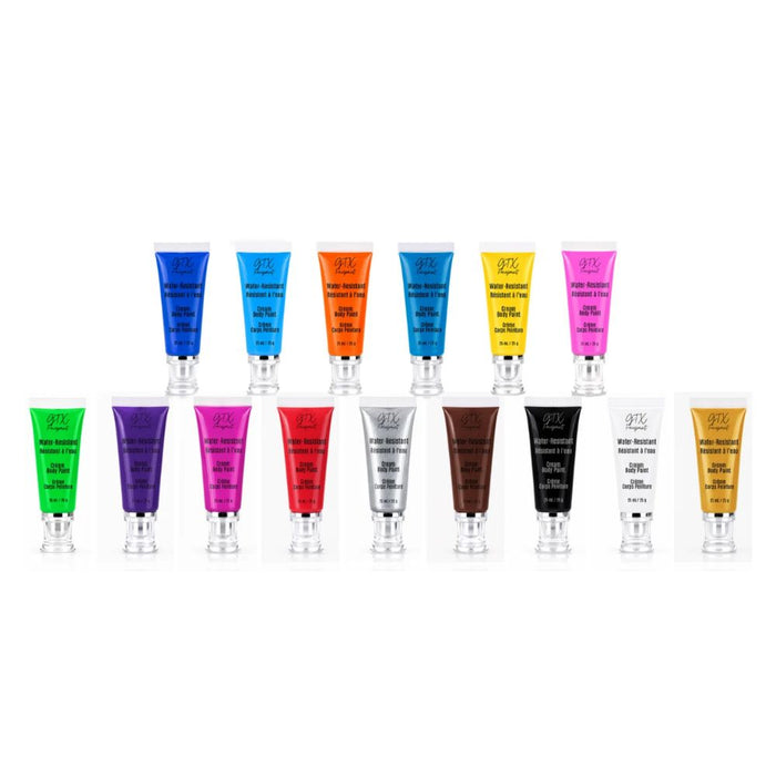 GTX Face Paint | Silicone Based Water Resistant CREAM KIT - Regular Colors  (15 x 25ml Easy Squeezy Tubes)