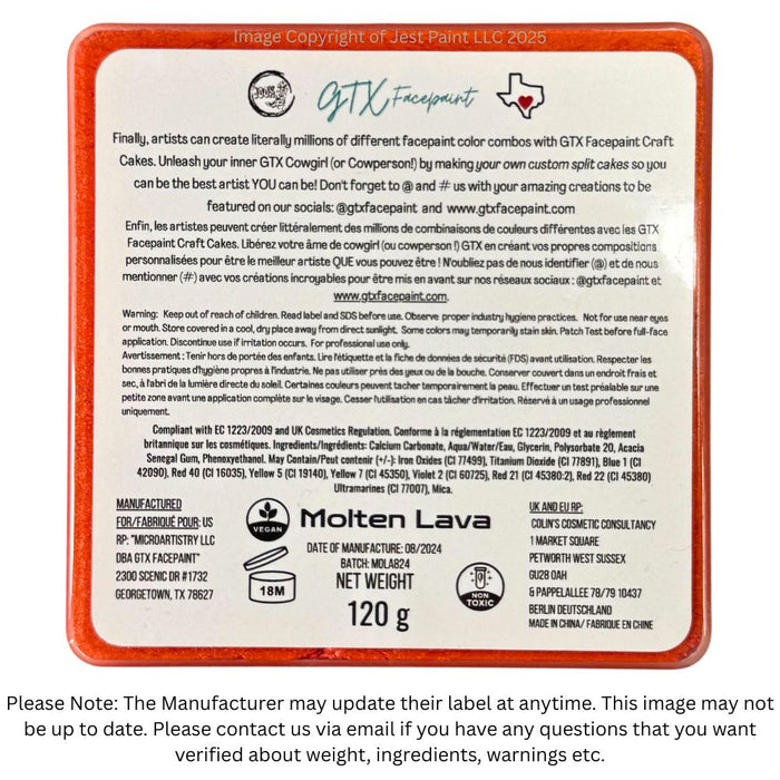GTX Face Paint | Crafting Cake - Metallic Molten Lava Orange  120gr