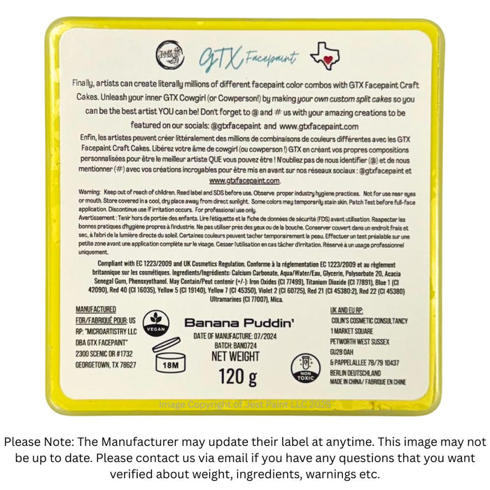 GTX Face Paint | Crafting Cake - Regular Banana Puddin' Yellow  120gr