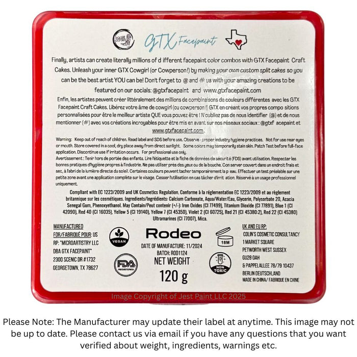 GTX Face Paint | Crafting Cake - Regular Rodeo Red  120gr