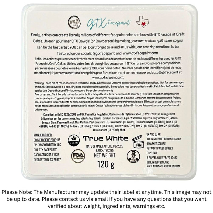 GTX Face Paint | Crafting Cake - Regular True White 120gr