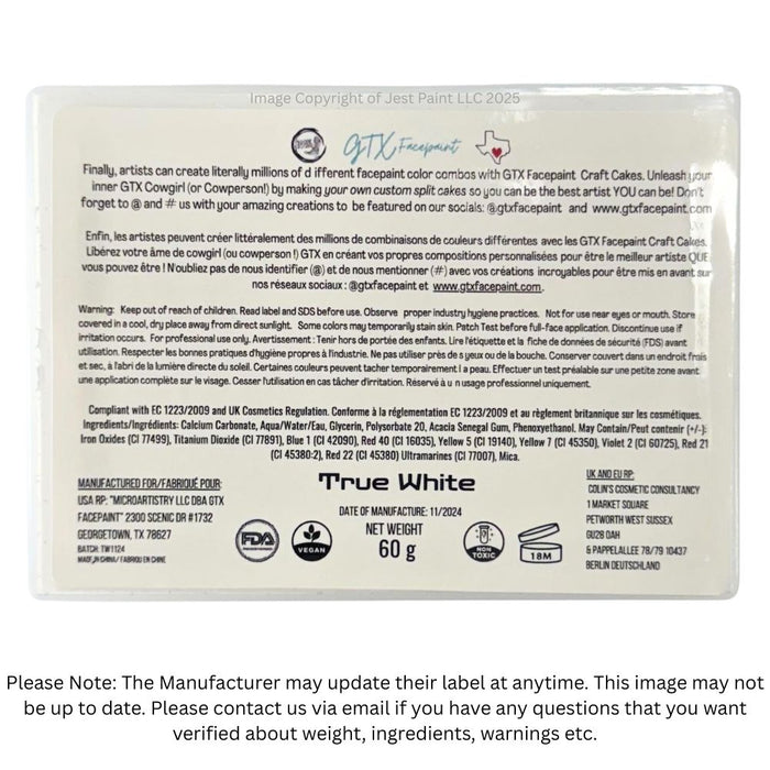 GTX Face Paint | Crafting Cake - Regular True White 60gr
