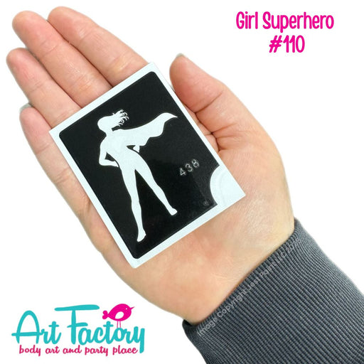 Glitter Tattoo Stencil -  Girl Superhero - 5 Pack   #110