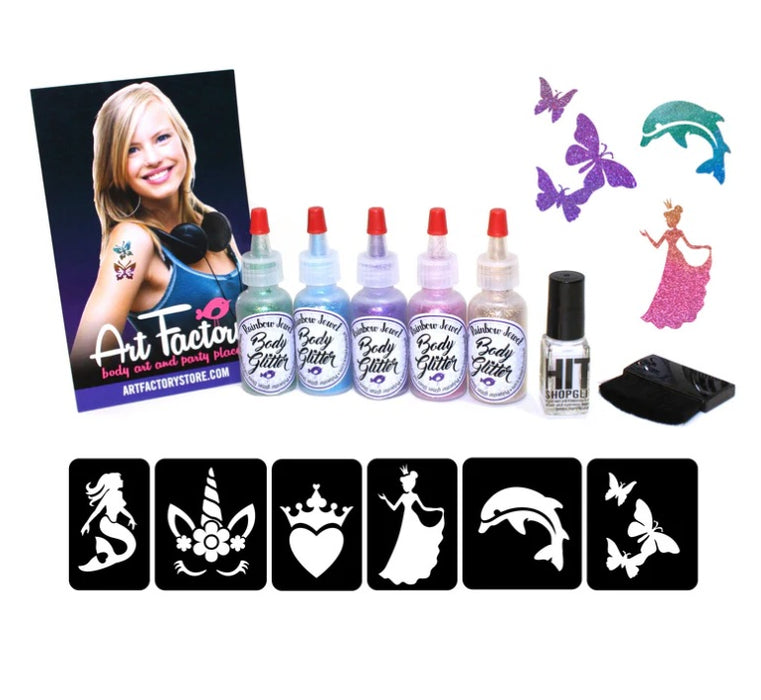Art Factory | (Mermaids and More) Girls' Favorites Glitter Tattoo Kit w/ 30 Stencils