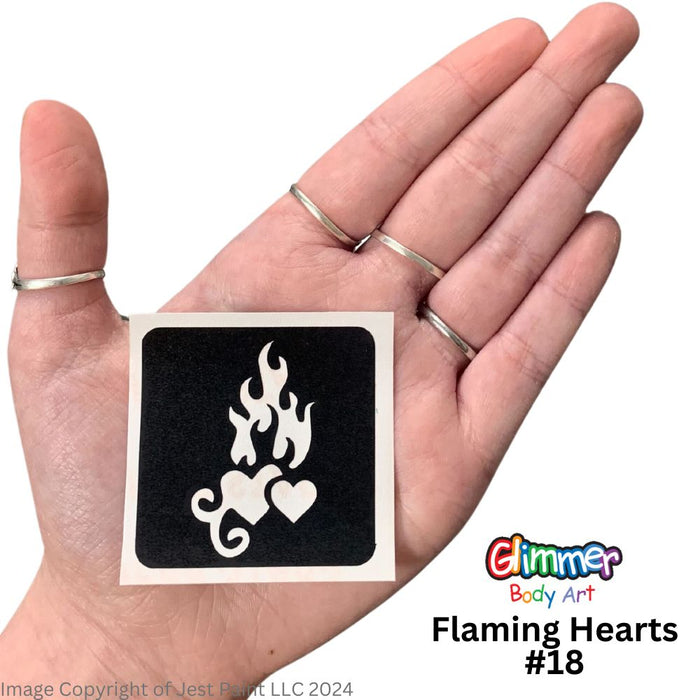 Glimmer Body Art |  Triple Layer Glitter Tattoo Stencils - 5 Pack - Flaming Hearts - #18