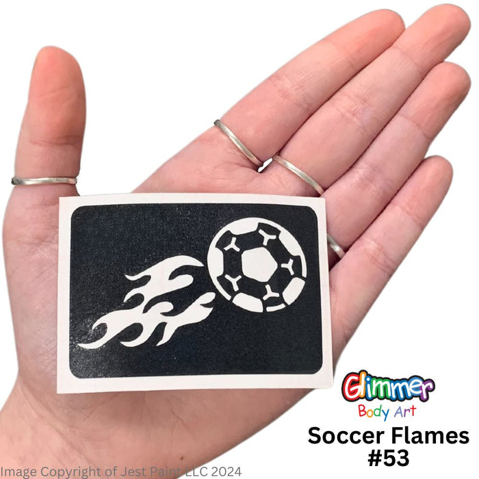 Glimmer Body Art |  Triple Layer Glitter Tattoo Stencils - 5 Pack - Soccer Flames - #53