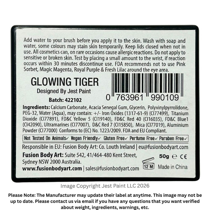 Fusion Body Art Face Paint - Rainbow Cake | NEW Glowing Tiger 50gr by Jest Paint