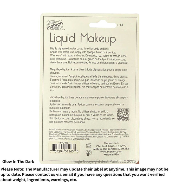 Mehron | Liquid Makeup - GLOW IN THE DARK - 1 fl oz / 30ml Jar