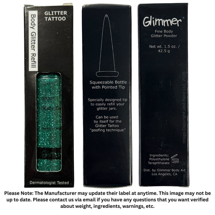 Glimmer Body Art Face Paint Glitter Refill Bottle - Green - 1.5oz