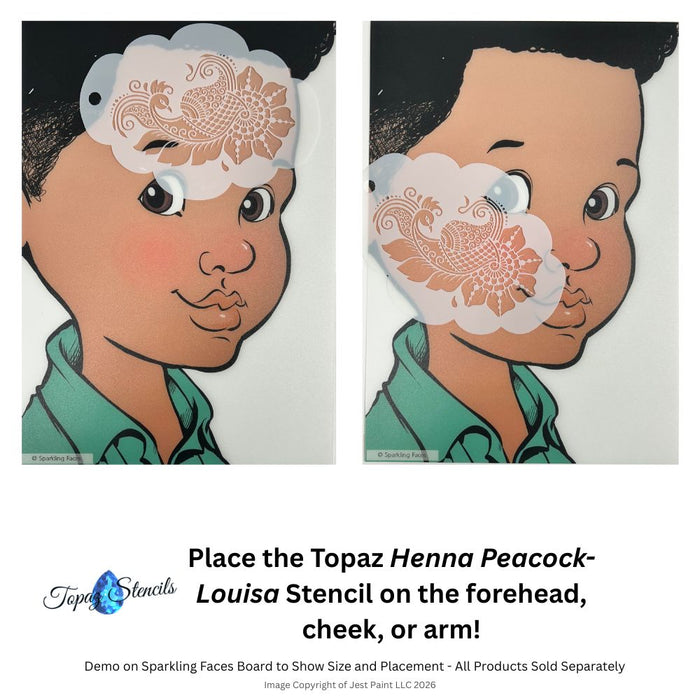 Topaz Stencils | Face Painting Stencil - BIG Henna Peacock - Louisa  (0945)