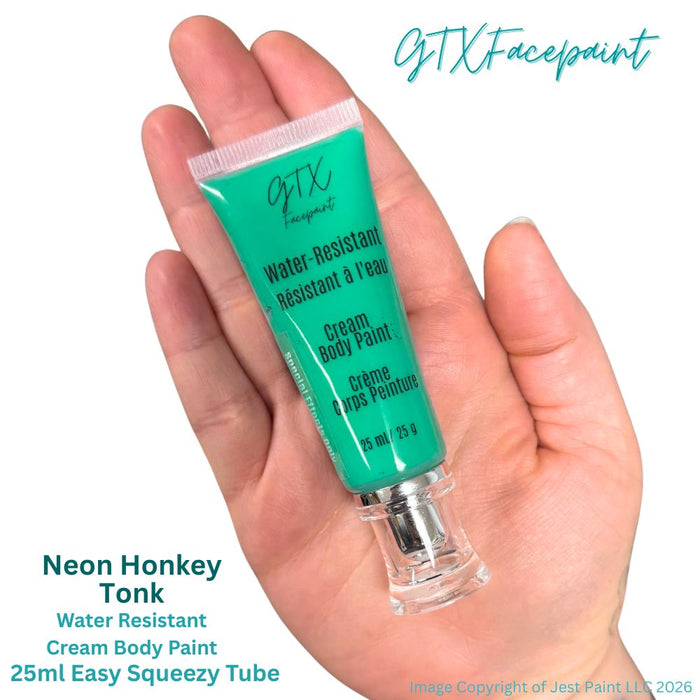 GTX Paint | Silicone Based Water Resistant Cream -Neon Honkey Tonk Turquoise - 25ml Easy Squeeze Tube (SFX - Non Cosmetic)
