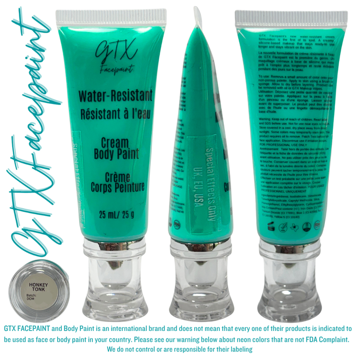 GTX Paint | Silicone Based Water Resistant Cream -Neon Honkey Tonk Turquoise - 25ml Easy Squeeze Tube (SFX - Non Cosmetic)