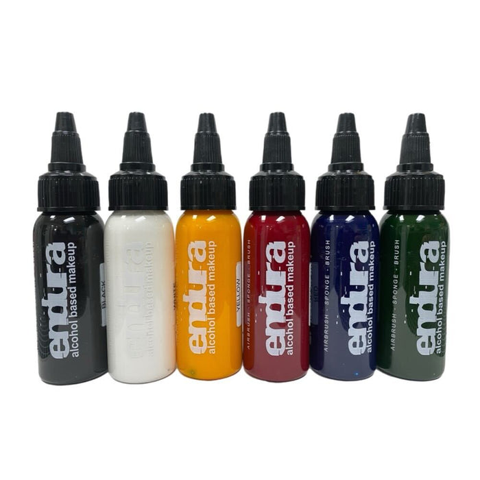 Endura Alcohol-Based Airbrush Body Paint - 6 Color Primary Kit - 1oz Bottles