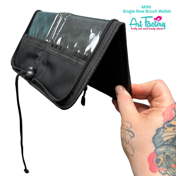 Art Factory | Single Row Brush Wallet with Zipper - All Black - MINI SIZE