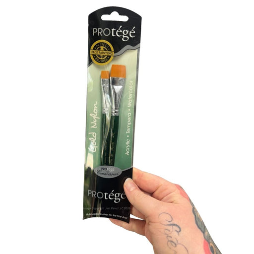 Protege Face Painting Brush Set of 2- Gold Nylon 3/4" and 1/2" Flats (523VP)