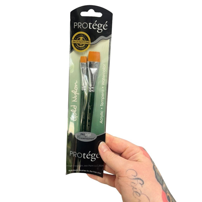 Protege Face Painting Brush Set of 2- Gold Nylon 3/4" and 1/2" Flats (523VP)