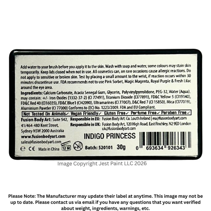 Fusion Body Art Face Paint | Split Cake | Indigo Princess by Leanne Courtney 30gr